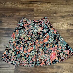 Colourful Bold Paisley Midi Skirt Women‎ Medium Boho Indie Retro Cottage Aline